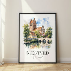 Næstved Watercolor Travel Poster – Denmark