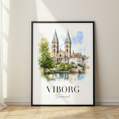Viborg Watercolor Travel Poster – Denmark