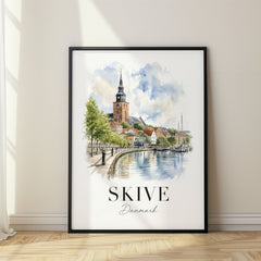 Skive Watercolor Travel Poster – Denmark