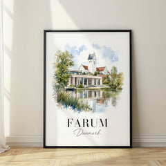Farum Watercolor Travel Poster – Denmark