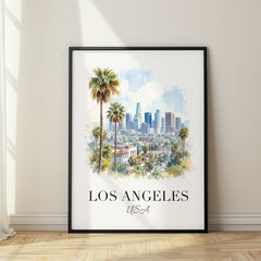 Los Angeles Watercolor Travel Poster – USA
