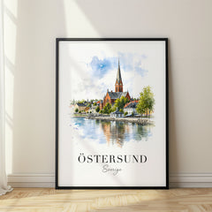 Östersund Watercolor Travel Poster – Sweden
