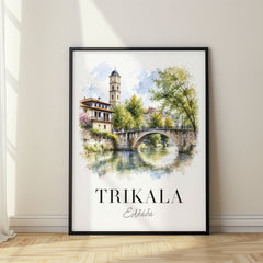 Trikala Watercolor Travel Poster – Greece