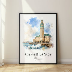 Casablanca Watercolor Travel Poster – Morocco