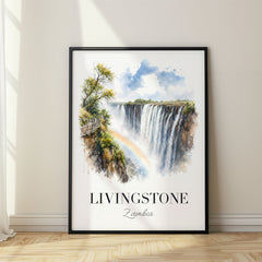 Livingstone Watercolor Travel Poster – Zambia
