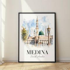 Medina Watercolor Travel Poster – Prophet's Mosque