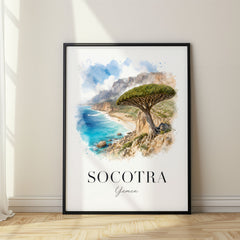 Socotra Watercolor Travel Poster – Dragon Tree Cliffs