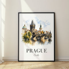 Prague Watercolor Travel Poster – Czech Republic
