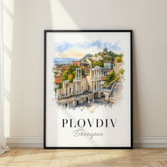 Plovdiv Watercolor Travel Poster – Bulgaria