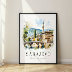Sarajevo Watercolor Travel Poster – Bosnia and Herzegovina