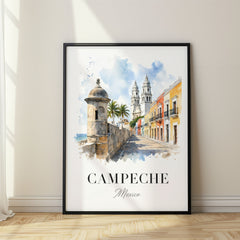 Campeche Watercolor Travel Poster – Mexico