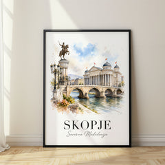 Skopje Watercolor Travel Poster – North Macedonia