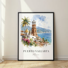 Puerto Vallarta Watercolor Travel Poster – Mexico