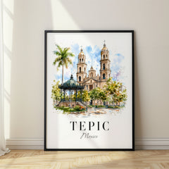 Tepic Watercolor Travel Poster – Mexico