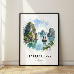 Halong Bay Watercolor Travel Poster – Vietnam