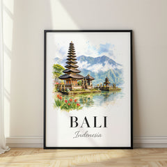 Bali Watercolor Travel Poster – Ulun Danu Beratan
