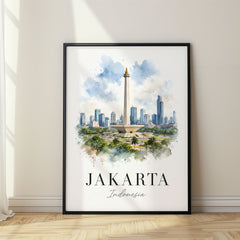 Jakarta Watercolor Travel Poster – Indonesia