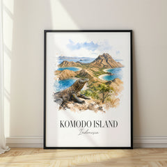 Komodo Island Watercolor Travel Poster – Indonesia