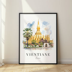 Vientiane Watercolor Travel Poster – Laos