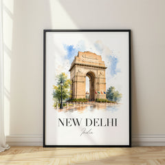 New Delhi Watercolor Travel Poster – India