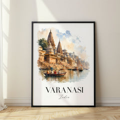 Varanasi Watercolor Travel Poster – India