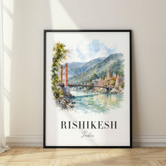 Rishikesh Watercolor Travel Poster – India