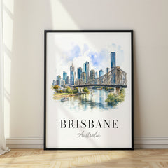 Brisbane Watercolor Travel Poster – Australia