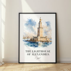 The Lighthouse of Alexandria Watercolor Travel Poster – Egypt