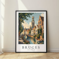 Bruges Vintage Travel Poster – Belfry Canal View