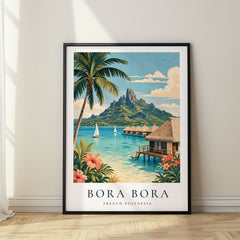 Bora Bora Vintage Travel Poster – Overwater Bungalows