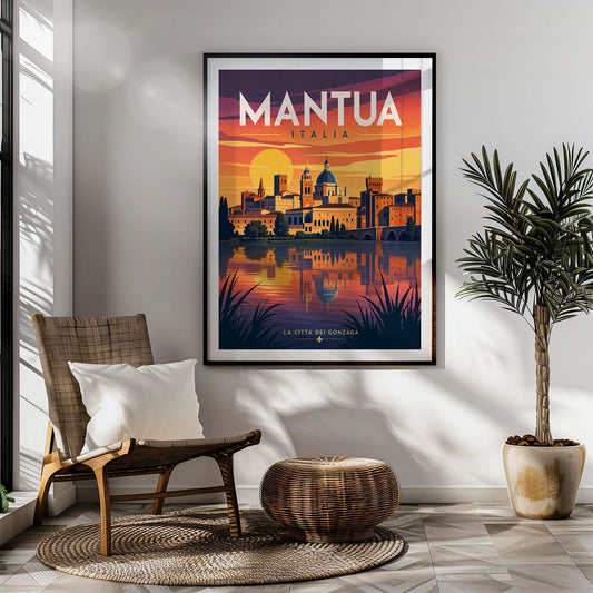 Mantua retro travel poster hung in a living room