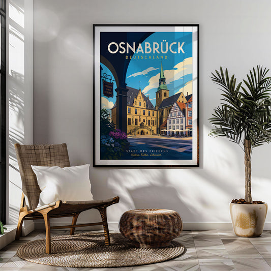 Osnabrück retro travel poster hung in a living room