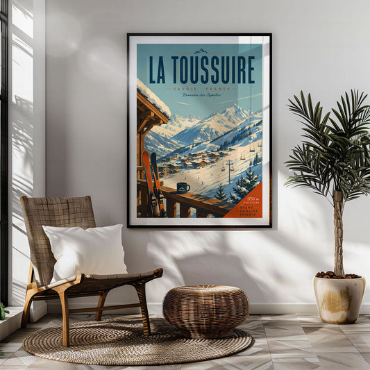 La toussure retro travel poster hung in a living room