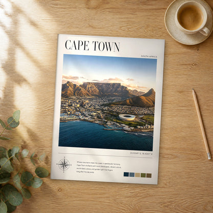 Unframed Cape Town modern photography travel poster on a wooden table