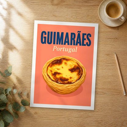 Unframed Guimarães pop art travel poster on a wooden table