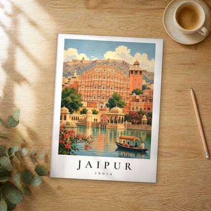 Unframed Jaipur vintage travel poster on a wooden table