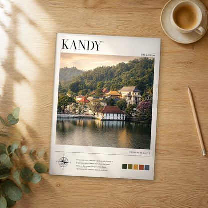 Unframed Kandy modern photography travel poster on a wooden table