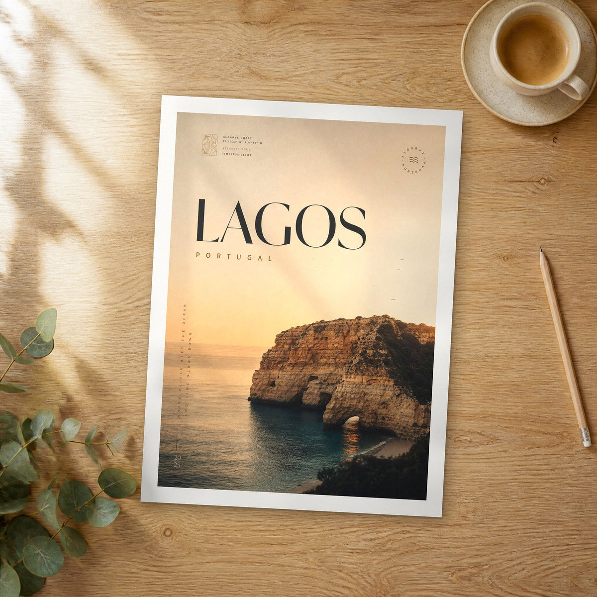 Unframed Lagos bold typography travel poster on a wooden table