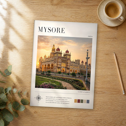 Unframed Mysore modern photography travel poster on a wooden table