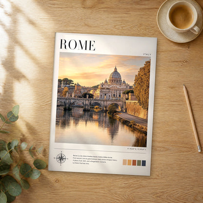 Unframed Rome modern photography travel poster on a wooden table