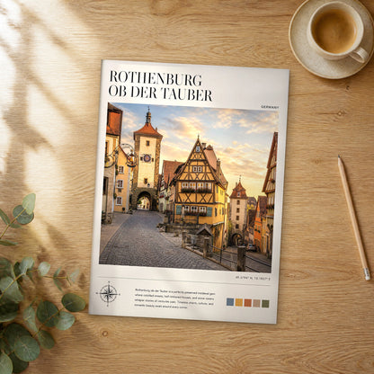 Unframed Rothenburg ob der Tauber modern photography travel poster on a wooden table