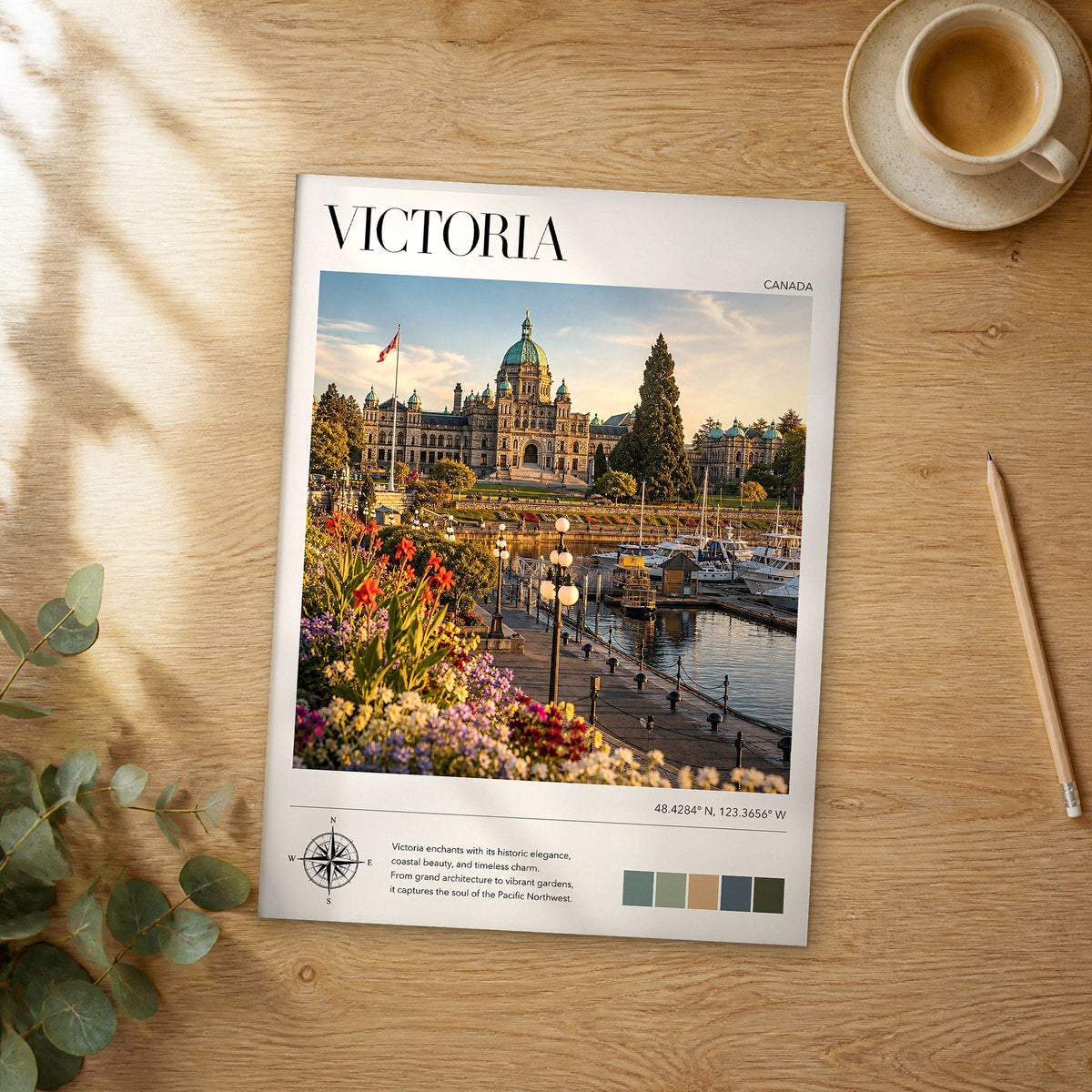 Unframed Victoria modern photography travel poster on a wooden table