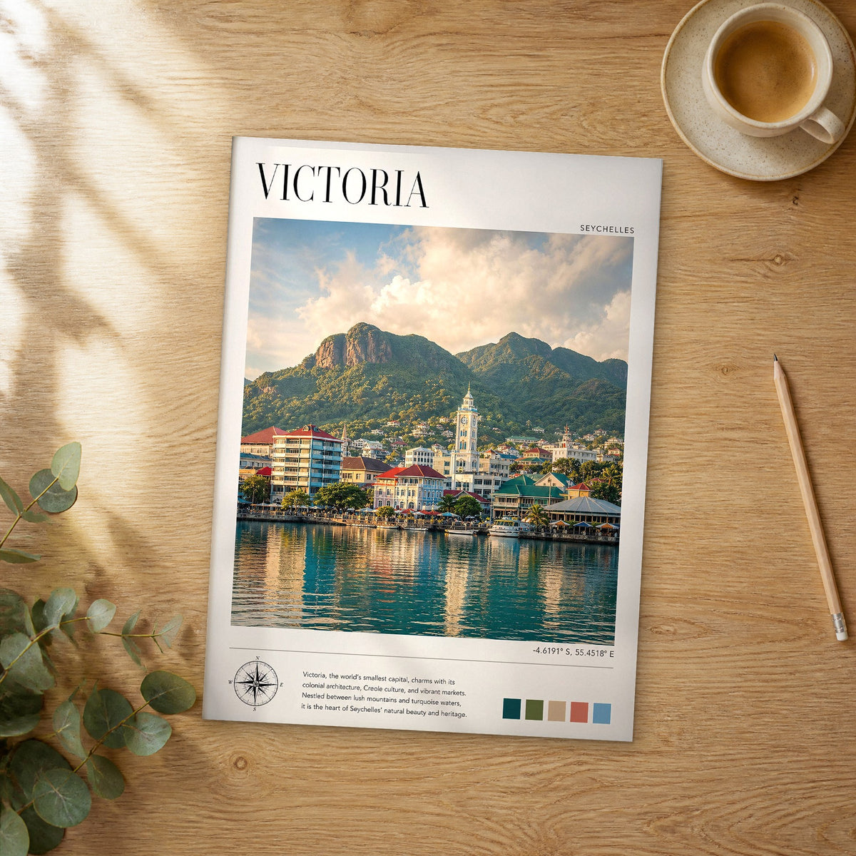 Unframed Victoria modern photography travel poster on a wooden table