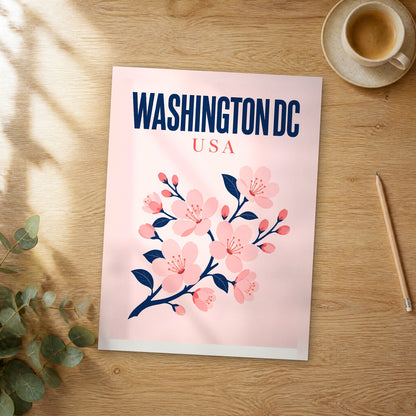 Unframed Washington DC pop art travel poster on a wooden table