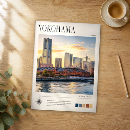 Unframed Yokohama modern photography travel poster on a wooden table