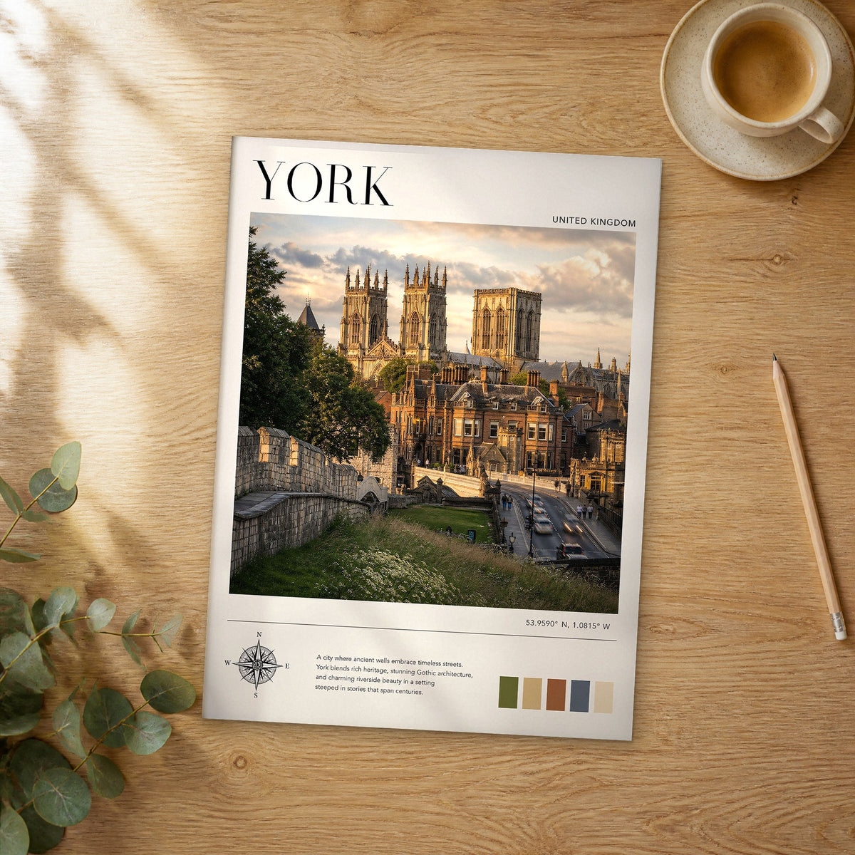 Unframed York modern photography travel poster on a wooden table